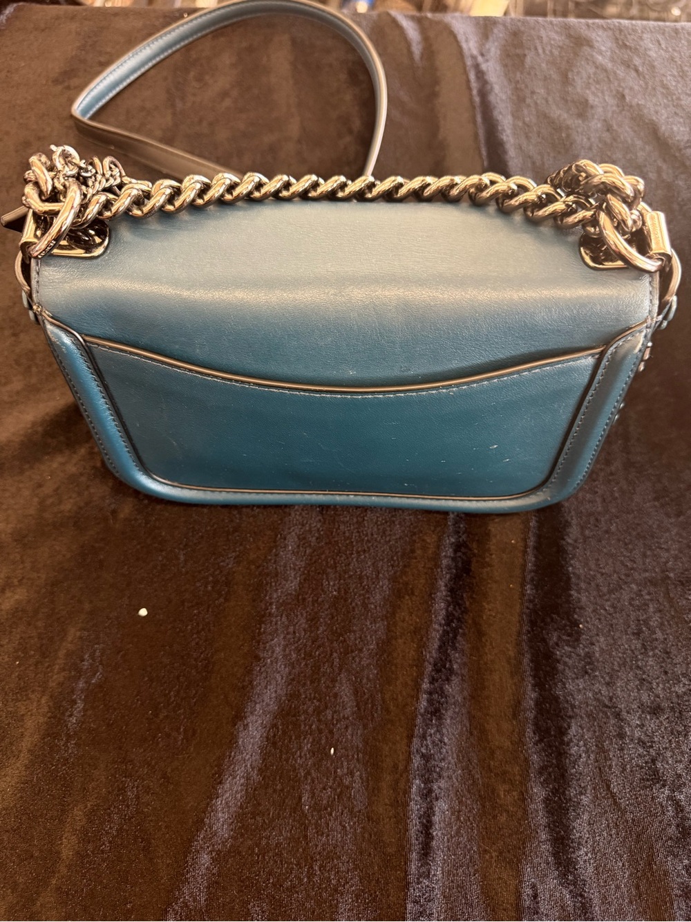 Coach Blue Leather Chain Shoulder Bag with Silver Hardware - Picture 3 of 13